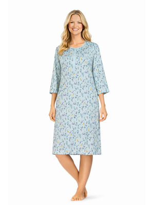 Comtessa Klassiek dames nachthemd bloemen - 3/4 mouw - blauw