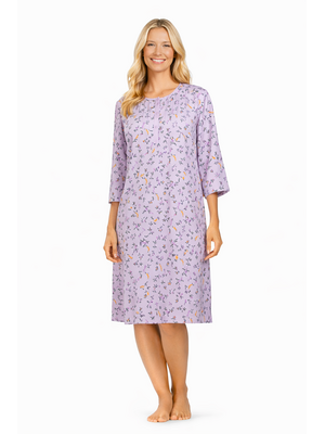 Comtessa Klassiek dames nachthemd bloemen - 3/4 mouw - mauve paars