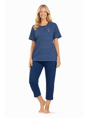 Comtessa Dames pyjama katoen met 7/8 broek -blauw