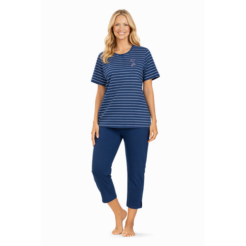 Comtessa Dames pyjama katoen met 7/8 broek -blauw