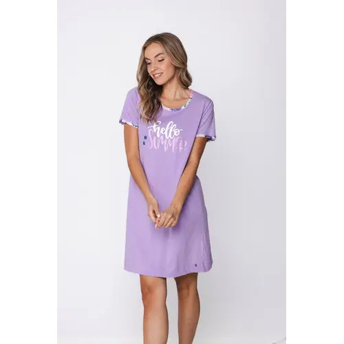 Rebelle by Pastunette Dames nachthemd korte mouw - Purple Flower