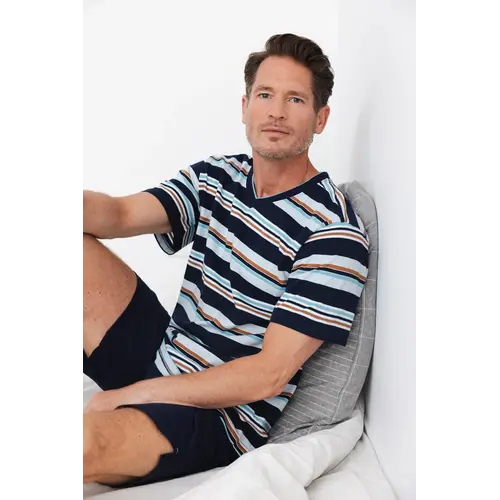 Pastunette Heren shortama Stripes – blauw – katoen – korte pyjama