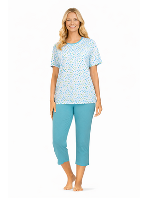 Comtessa Dames pyjama katoen met 7/8 broek -turquoise