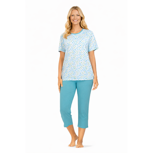 Comtessa Dames pyjama katoen met 7/8 broek -turquoise Comtessa Dames pyjama katoen met 7/8 broek -turquoise