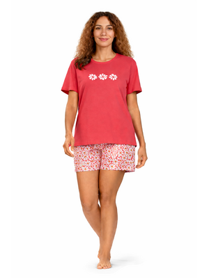Comtessa Dames shortama katoen - summer pink red