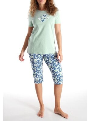Götzburg Dames pyjama capri broek - green flowers