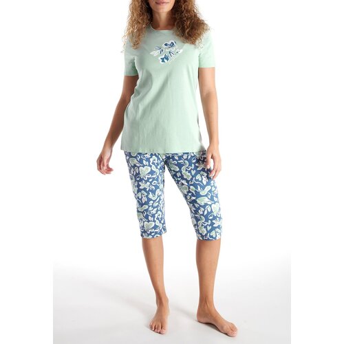 Götzburg Dames pyjama capri broek - green flowers Götzburg Dames pyjama capri broek - green flowers