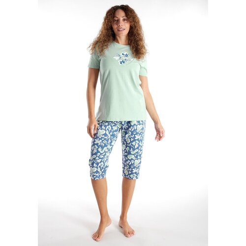 Götzburg Dames pyjama capri broek - green flowers Götzburg Dames pyjama capri broek - green flowers