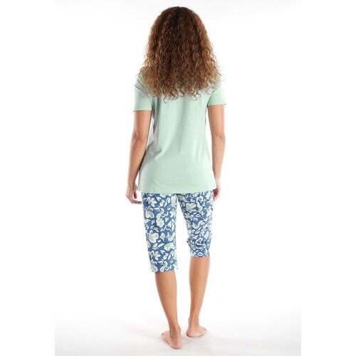 Götzburg Dames pyjama capri broek - green flowers Götzburg Dames pyjama capri broek - green flowers