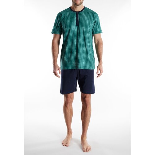 Götzburg Heren Shortama – 100% Katoen – Knoopsluiting – Groen/Donkerblauw