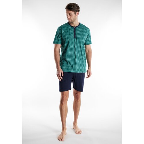 Götzburg Heren Shortama – 100% Katoen – Knoopsluiting – Groen/Donkerblauw