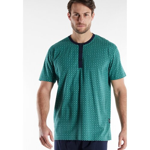 Götzburg Heren Shortama – 100% Katoen – Knoopsluiting – Groen/Donkerblauw