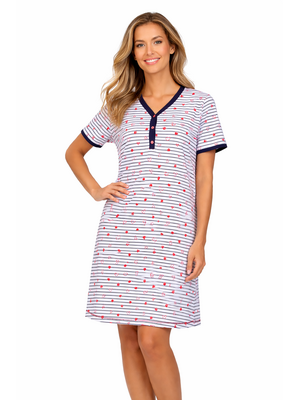 Comtessa Dames nachthemd korte mouw - donkerblauw gestreept