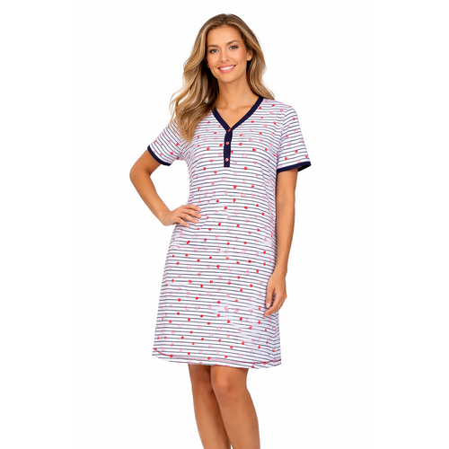 Comtessa Dames nachthemd korte mouw - donkerblauw gestreept