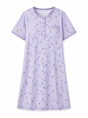 Comtessa Dames nachthemd korte mouw - paars gestreept