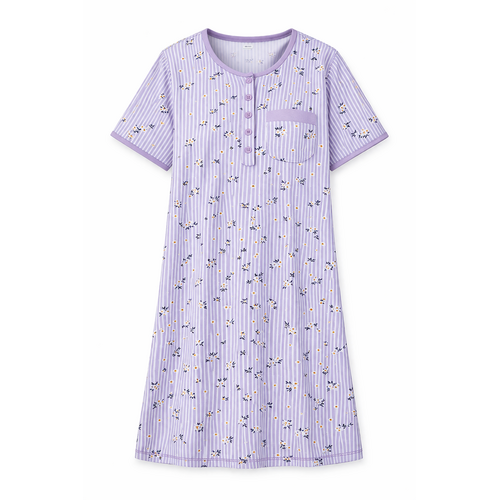 Comtessa Dames nachthemd korte mouw - paars gestreept