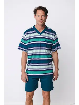 Robson Heren Shortama – Donkergroen – Streepdessin – 100% Katoen