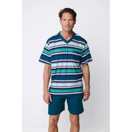 Robson Heren Shortama – Donkergroen – Streepdessin – 100% Katoen