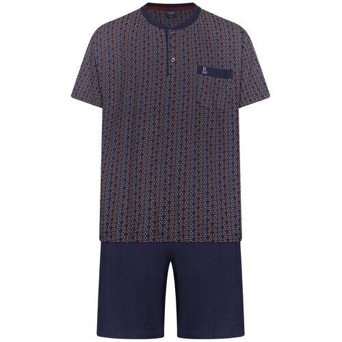 Robson Heren Shortama – Donkerblauw – Grafisch Dessin – 100% Katoen