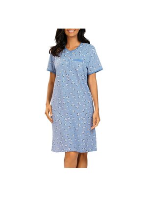 Comtessa Dames nachthemd korte mouw - blauw gestreept