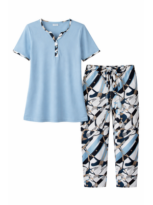 Ascafa Dames Pyjama – Lichtblauw – 7/8 Broek – 100% Katoen