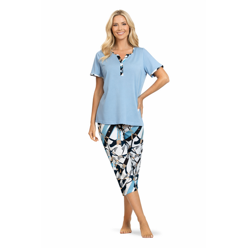 Ascafa Dames Pyjama – Lichtblauw – 7/8 Broek – 100% Katoen