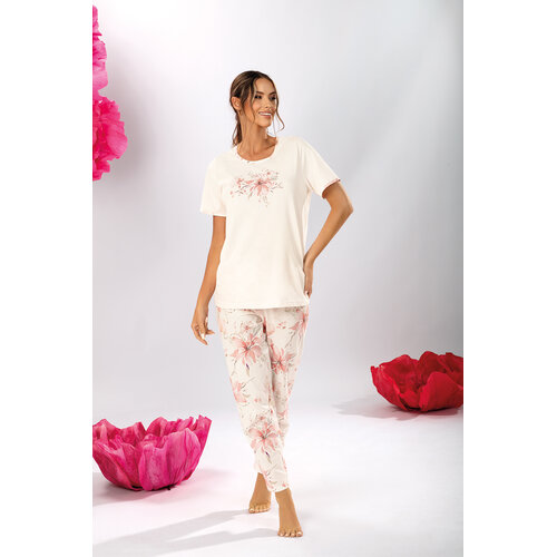 Ascafa Dames Pyjama – Korte Mouw – Lange Broek – 100% Katoen