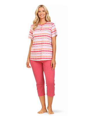 Comtessa Dames Pyjama – 7/8 Broek – Korte Mouw – Roze Gestreept – 100% Katoen