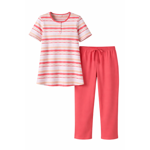 Comtessa Dames Pyjama – 7/8 Broek – Korte Mouw – Roze Gestreept – 100% Katoen