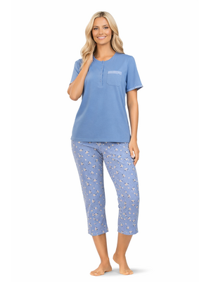 Comtessa Dames Pyjama – 7/8 Broek – Korte Mouw – Blauw – 100% Katoen