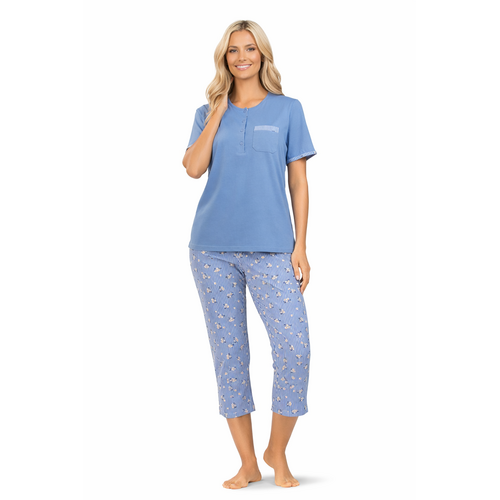 Comtessa Dames Pyjama – 7/8 Broek – Korte Mouw – Blauw – 100% Katoen