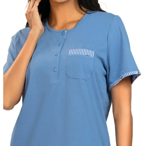 Comtessa Dames Pyjama – 7/8 Broek – Korte Mouw – Blauw – 100% Katoen