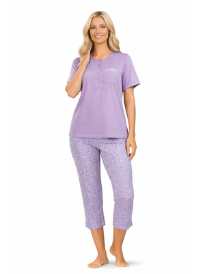 Comtessa Dames Pyjama – 7/8 Broek – Korte Mouw – Mauve – 100% Katoen