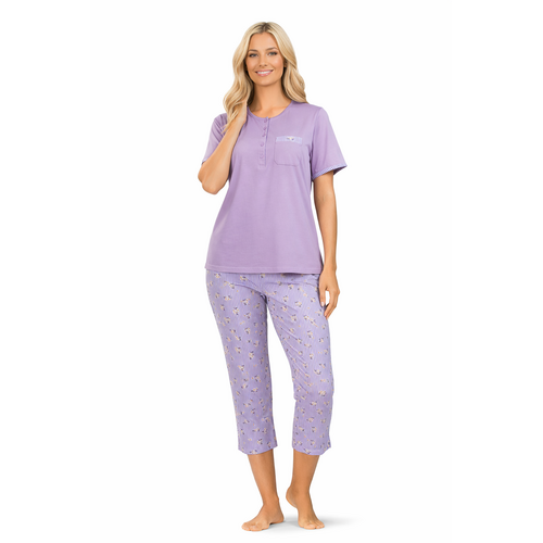 Comtessa Dames Pyjama – 7/8 Broek – Korte Mouw – Mauve – 100% Katoen