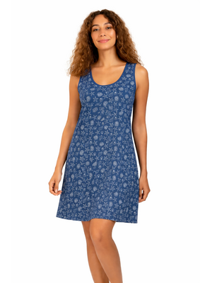 Comtessa Mouwloos dames nachthemd - blauw schelpjes en zeesterren Comtessa Mouwloos dames nachthemd - blauw schelpjes en zeesterren