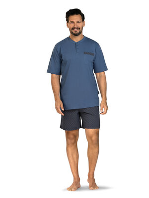 Comte Heren shortama katoen - effen blauw met print broek Comte Heren shortama katoen - effen blauw met print broek