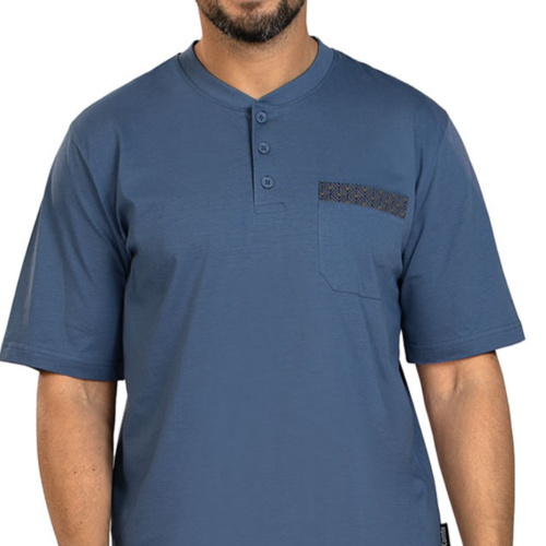 Comte Heren shortama katoen - effen blauw met print broek