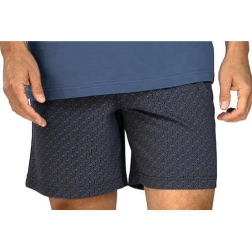Comte Heren shortama katoen - effen blauw met print broek