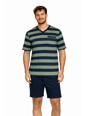 Comte Heren Shortama – Gestreept Groen/Blauw – 100% Katoen Comte Heren Shortama – Gestreept Groen/Blauw – 100% Katoen