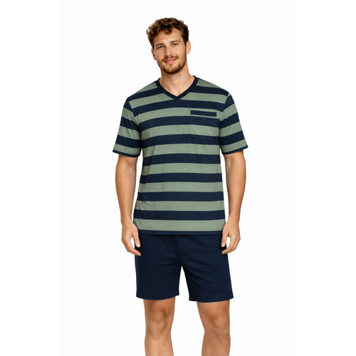 Comte Heren Shortama – Gestreept Groen/Blauw – 100% Katoen