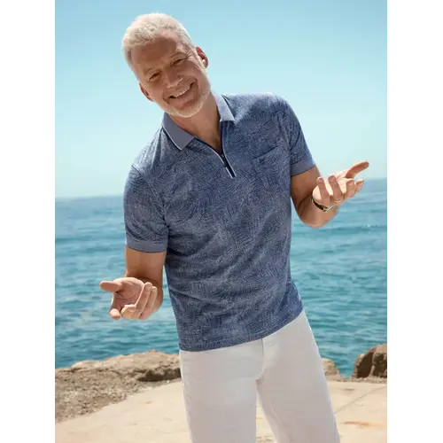 Hajo Heren Poloshirt – Stay Fresh – Blauw met Floral Print & Ritssluiting