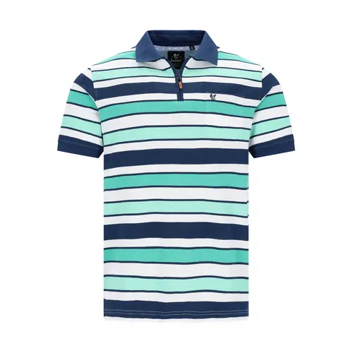 Hajo Heren Poloshirt – Stay Fresh – Blauw/Groen  Gestreept – Met Rits