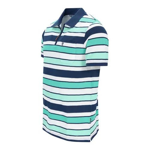 Hajo Heren Poloshirt – Stay Fresh – Blauw/Groen  Gestreept – Met Rits