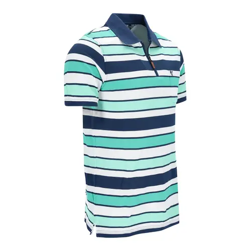 Hajo Heren Poloshirt – Stay Fresh – Blauw/Groen  Gestreept – Met Rits
