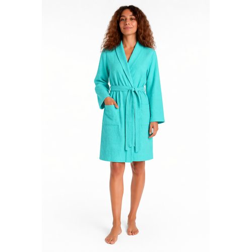 Cocodream Dames Badjas Wafelstructuur Turquoise - Lichtgewicht
