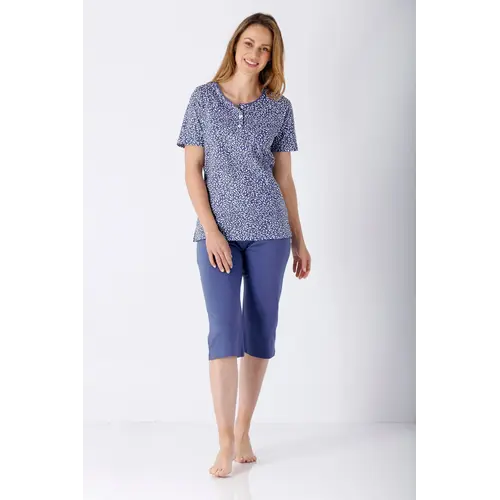 Hajo Dames pyjama met capri broek - blauw - katoen Hajo Dames pyjama met capri broek - blauw - katoen