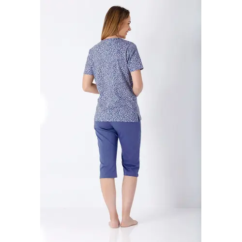 Hajo Dames pyjama met capri broek - blauw - katoen Hajo Dames pyjama met capri broek - blauw - katoen