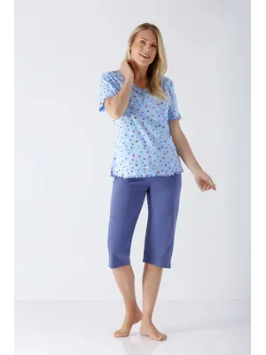 Hajo Dames Pyjama Capri Lichtblauw – 100% Gekamde Katoen Hajo Dames Pyjama Capri Lichtblauw – 100% Gekamde Katoen