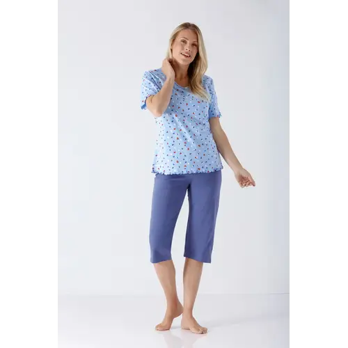 Hajo Dames Pyjama Capri Lichtblauw – 100% Gekamde Katoen Hajo Dames Pyjama Capri Lichtblauw – 100% Gekamde Katoen