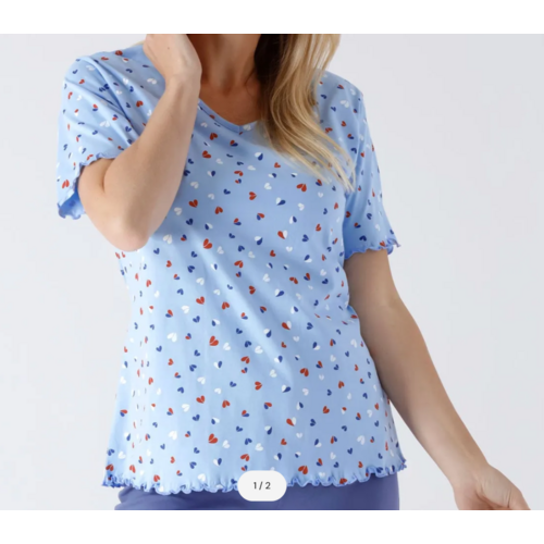 Hajo Dames Pyjama Capri Lichtblauw – 100% Gekamde Katoen Hajo Dames Pyjama Capri Lichtblauw – 100% Gekamde Katoen